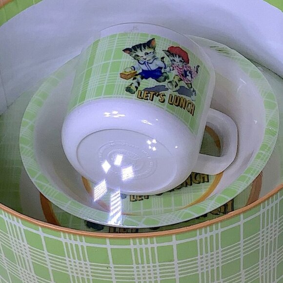 Michel Design Works Baby’s First Plate Set Feeding Boxed Plaid Set Green White - Picture 4 of 16